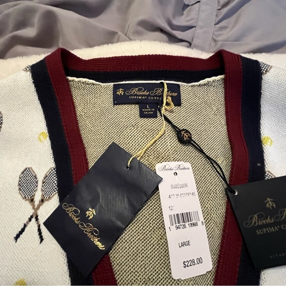 NWT Men’s Supima® Cotton Racquet Jacquard Pattern Cardigan (L) - Picture 7 of 7